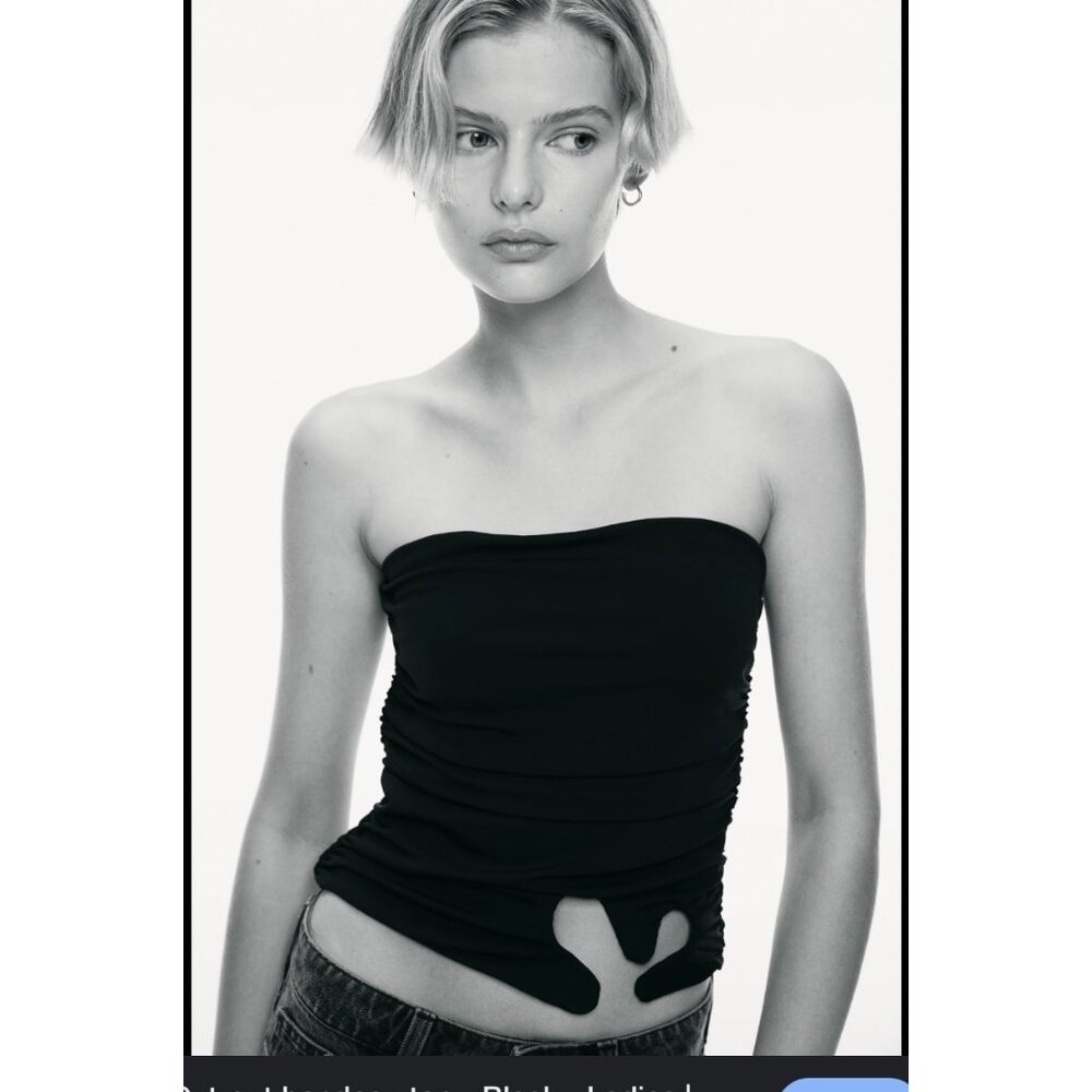 H&M Wicked Black Strapless Ruched Top With Back Zipper Size M Polyester & Elasta
